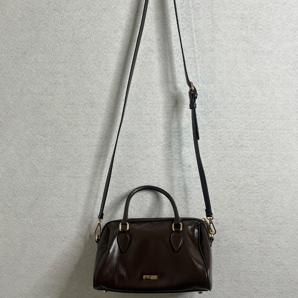 Aldo Brown Top Handle Satchel Crossbody Bag Gold Hardware Structured Purse